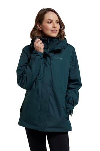 Image of Mountain Warehouse Fell Womens 3 in 1 Jacket -Water Resistant Rain Jacket, Adjustable Hood Ladies Triclimate Coat, Packable Hood - Spring Summer, Walking Dark Green Women's Size 14
