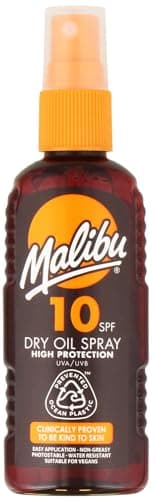 Image of Malibu Sun SPF 10 Non-Greasy Dry Oil Spray for Tanning, Tan Enhancing & Moisturising Body Oil Mist, Water Resistant, 100ml