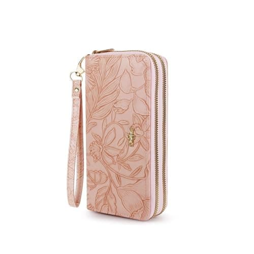 Image of AdiStylinno Women Wallets, Large Capacity Double Zip Long Purses for Women, PU Leather Ladies Credit Card Holder Wallet with Zip Pocket Multi Card Slots and Big Compartments (Pink)