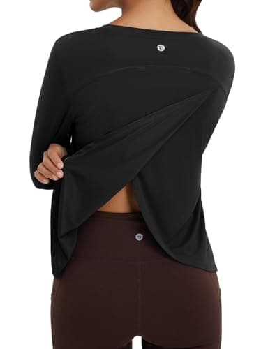 Image of baleaf Women's Long Sleeve Gym Tops Crossed Back Running Yoga Sports Tank Tops Quick Dry UV Protection Black L