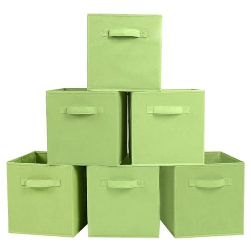 Image of PowerKing Storage Box Organiser, 6 Pieces Foldable Storage Cube Storage Box Made of Fabric in Cube Shape – Green