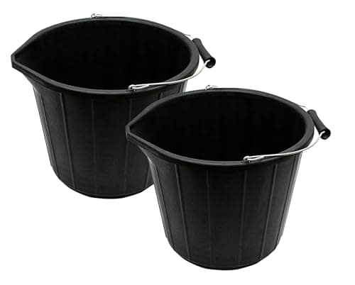 Image of BH | 2 Pcs Black Builders Bucket | 14 Liters | Metal Handle | Plastic | Heavy Duty Water, Ideal For Home, Garden, and Other Work - By BEST HOUSE