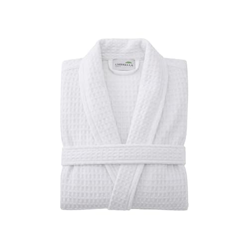 Image of Umbrella Outdoors Waffle Bathrobes Soft Cotton spa Waffle Robes Gowns Bath Robe Hotel Lightweight - Unisex (UK, Alpha, One Size, Regular, Regular, L-XL, White)