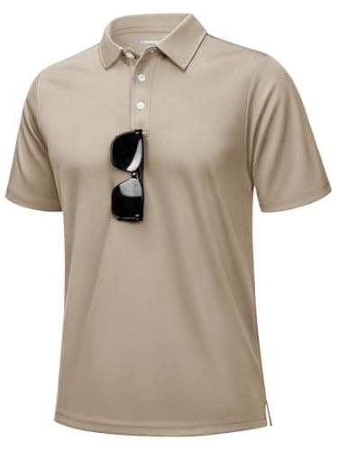 Image of KEFITEVD Men's Breathable Polo Shirts Short Sleeves Quick Dry Polyester Lightweight for Men Casual Work Golf Shirt with Button,Khaki,M