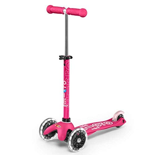 Image of Micro Scooters | Mini Micro Deluxe LED Children's Scooter | Extra Grippy Deck | Weather Tested Stem | Remove & Fold Handlebar | Light Up Wheels | 2-5yrs | Boys & Girls | Pink