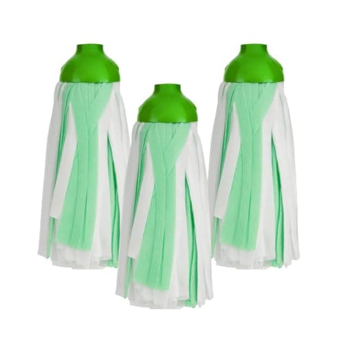 Image of HOMESHOPA Synthetic Floor Mop Head, 3 Pack Green Super Absorbent Synthetic Cloth Strands, Versatile Easy-Clean Mop Refill for Home, Office & Commercial Use