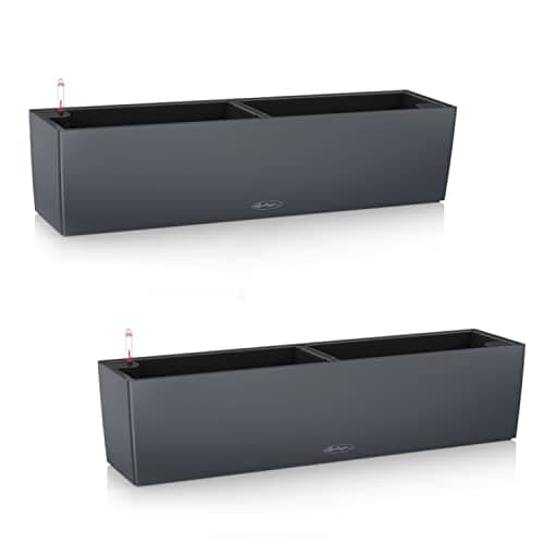 Image of Lechuza Set of 2 BALCONERA Color 80 Self Watering Planter Plastic Indoor and Outdoor Flower Plant Pot and Window Box with Drainage Hole H19 L80 W19 cm Slate
