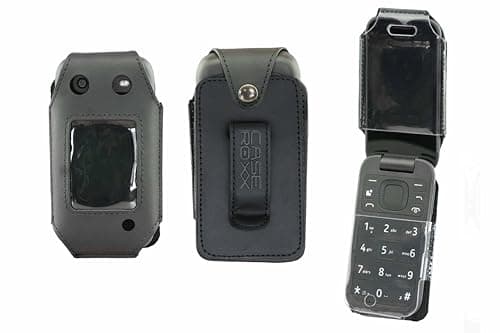 Image of caseroxx Leather-Case with belt clip compatible with Nokia 2660 Flip made from genuine leather, Pouch with belt clip and viewing window in black