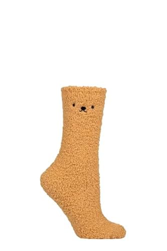 Image of SockShop Women’s Teddy Bear Cosy Socks – 1 Pair Soft Fleece Gift Boxed Lounge Style, Warm and Fluffy for Winter Comfort and Relaxing at Home, Size 4–8 Honey