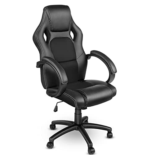 Image of TRESKO Racing Style Faux Leather Office Chair Executive Chair Swivel Chair Black, Padded armrests, Racer Gaming Chair with tilt Function and Nylon castors, Gas Lift SGS Tested