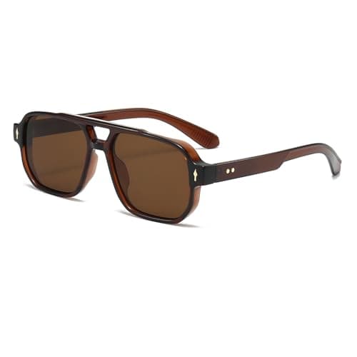 Image of YAMEIZE Retro Pilot Double Bridge Rectangle - Sunglasses for Women Men Classic Style Square Vintage Eyewear UV400 Protection Driving Outdoor
