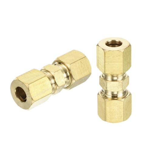 Image of sourcing map 5Pcs Brass Compression Tube Fitting, 1/4" Tube OD x 1/4" Tube OD Connector Straight Coupling Adapter Union Fittings