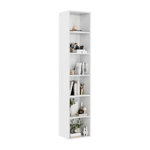 Image of oneinmil Tall Narrow Bookcase, 6 Tier Bookshelf Display Rack, Modern Corner Cube with Open Storage Space, Storage Shelves for Home Office, Living Room, Bedroom, White