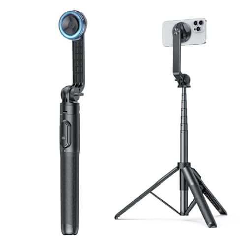 Image of OMOTON Selfie Stick Tripod Compatible with MagSafe, 64" Extendable Magnetic Mobile Phone Tripod with Bluetooth Remote, Magnetic tripod for iPhone 17 16 15 14 13 12 Pro Max Air and all Smartphones