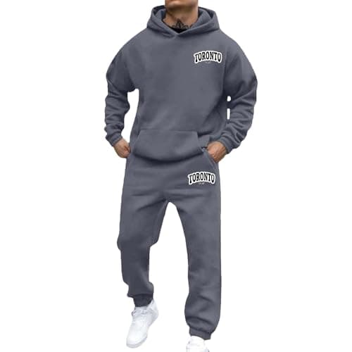 Image of Mens Outfits Long Sleeve Hooded Sweatshirt and Sweatpants Set Hoodie Joggers Sets 2 Piece Fashion Sweatsuits for Men Y2K Activewear Sweatsuits Comfortable Sports Track Suit Holiday (Z1 Grey,L)