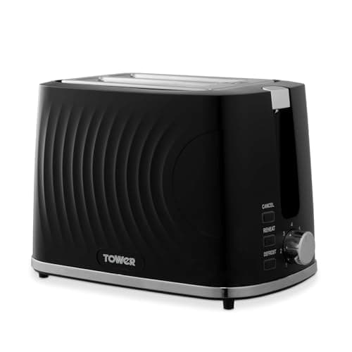 Image of Tower T20090WHT Sonar 2-Slice Toaster with 7 Browning Levels, Defrost, Reheat & Cancel Settings, Removable Crumb Tray, 900W, White