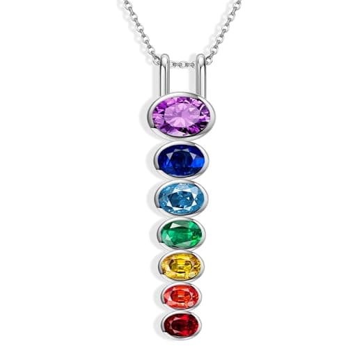 Image of YAFEINI 7 Chakra Necklace 925 Sterling Silver Chakra Pendant Necklace Chakra Jewellery Gifts for Women