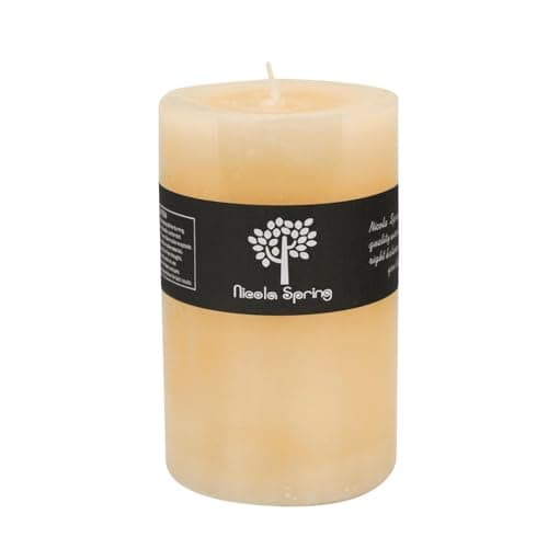 Image of Nicola Spring Scented Pillar Candle - Vanilla Scent - 110 Hour Burning Time - Vanilla Candles Ivory Round Pillar Aromatherapy for Home Fragrance, Kitchen, Living Room, Bedroom