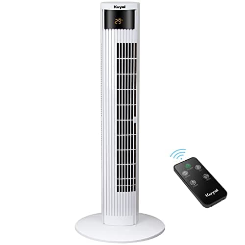 Image of Kuyal Oscillating 38-inch Tower Fan, Powerful 45W Motor with Remote Control, 12 Hour Timer and 3 Cooling Fan Speeds for Home and Office White