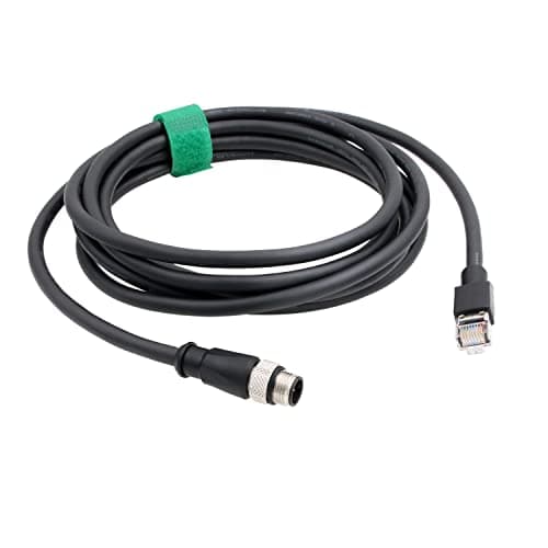 Image of HangTon Ethernet Cable for Cognex Vision Camera Barcode Reader Checker 4G Omron MicroHawk V430-F, M12 8 Pin A-Coded to RJ45 CAT6 Network PLC, Shielded Flex Waterproof 1M