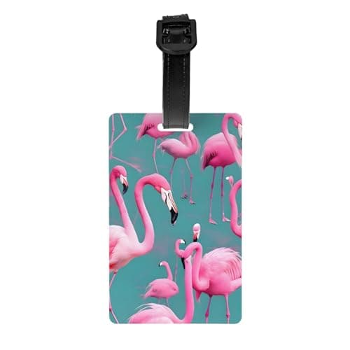Image of A Flock of Flamingos Luggage tag. Made of PVC with a Detachable Strap, Perfect for Lightweight Travel and a Travel ID tag.