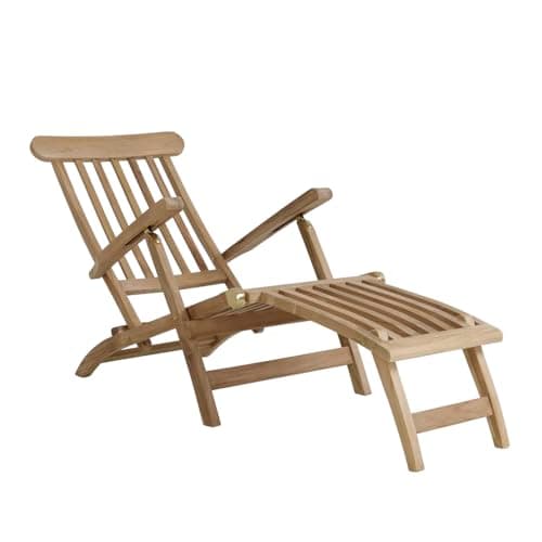 Image of CHARLES BENTLEY Teak Steamer Chair, Outdoor Wooden Sun Lounger, Foldable Reclining Chair with Footrest, Adjustable Positions, Perfect for Garden Relaxation (150x95cm)