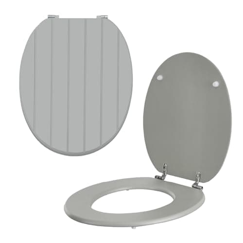 Image of Anika Toilet Seat/Chrome Plated Hinges/Easy Installation / 43cm x 37.5cm (Grey Tongue and Groove)