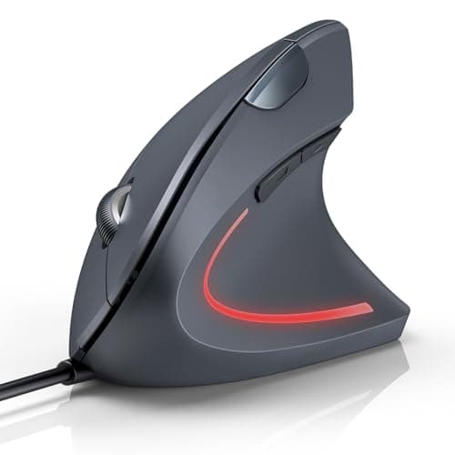 Image of TECKNET Wired Ergonomic Mouse, 6400DPI Wired Vertical Mouse 6-Button Silent Mouse with 4 Adjustable Levels DPI, 1.5 m USB Cable Optical WiredMouse for Laptop, PC, Mac,Grey