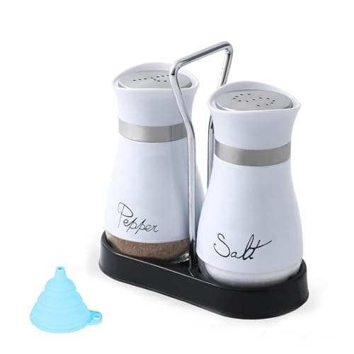 Image of CANGCANG Salt and Pepper Shakers Set, Salt and Pepper Pots with Clear Glass Bottom, Salt and Pepper Shakers for Kitchen BBQ Restaurant Accessorie（White）