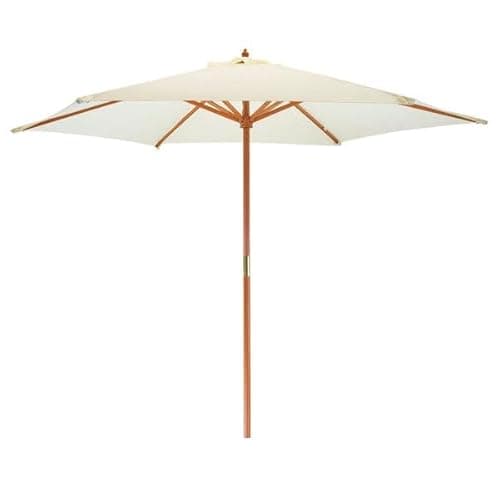 Image of Harbour Housewares Natural Garden Parasol - 2.7m - Pulley Operated Hardwood Pole Wooden Garden Umbrella with Green Base UV Sun Protection Umbrella for Picnics and Beach Days