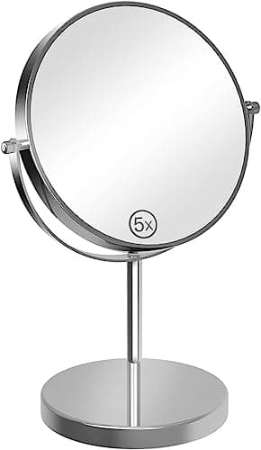 Image of ARREBLY Double Sided Tabletop Makeup Mirror 1X/10X Magnification, 8 Inch Large Round Vanity Mirror, 360° Swivel Freestanding Desktop Mirror, Chrome Finish, No Light, for Bathroom, Bedroom & Shaving