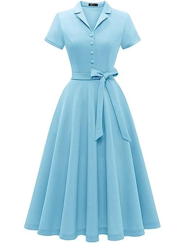 Image of WedTrend Blue Women's 50s Tea Party Dress - Lady's Style Casual A-line Short Sleeve Retro Themed Modest Audrey Hepburn Inspired WTP30001Blue2XL