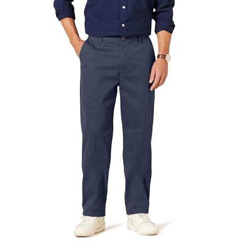 Image of Amazon Essentials Men's Classic-Fit Wrinkle-Resistant Flat-Front Chino Trousers (Available in Big and Tall), Navy, 34W / 30L