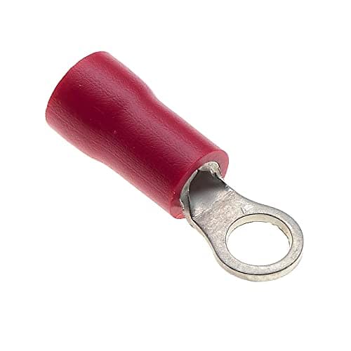 Image of Ring Crimp Terminal - Pack of 100, Red, 3.7mm, 25A, 22-16 AWG - Heat Shrink Connectors, Tinned Copper, Insulated Wire Terminals