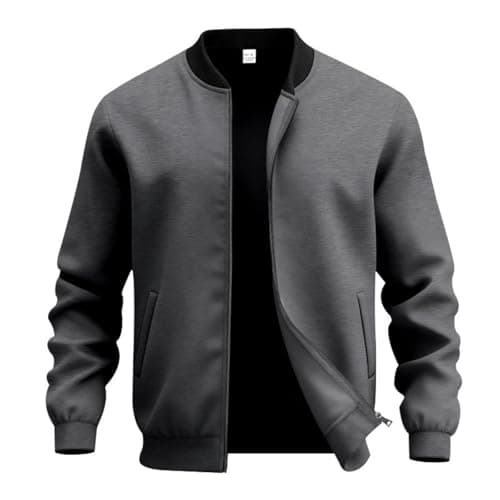 Image of Generisch Men's Winter Jacket Long Sleeve Transition Jacket Men's Bomber Jacket Lightweight Sports Jacket with Zip and Stand-Up Collar Classic Outdoor Jacket Lightweight Leisure Jacket Plain Jacket, O