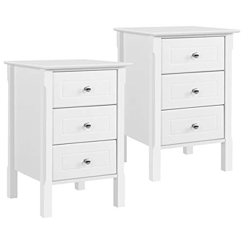 Image of Yaheetech Bedside Tables Set of 2, Wooden Nightstand with 3 Storage Drawers, Sturdy Modern Cabinet for Bedroom Living Room Hallway, 40x40x60cm, White