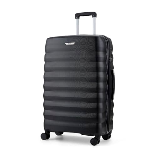 Image of Rock Berlin Large Hard Shell Hold Suitcase in Black - 360 Swivel-Wheels, Hard-Wearing ABS, Telescopic Handle & Combination Lock - 77x50x28cm 87L
