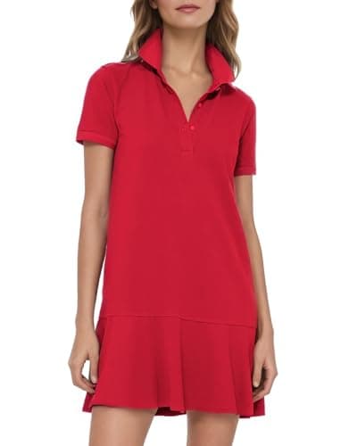 Image of Ladyful Women's Polo Dress Short Sleeve Ruffle Hem Flowy Summer Golf Tennis Athletic Mini Dress, Red, M