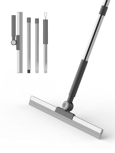 Image of Ibergrif M34103 Floor Squeegee, Rubber Broom with Adjustable Long Handle (113 cm), Glass Cleaner, Shower Squeegee, for Floor,Tiles, Kitchen, Bathroom, Patio, Garden