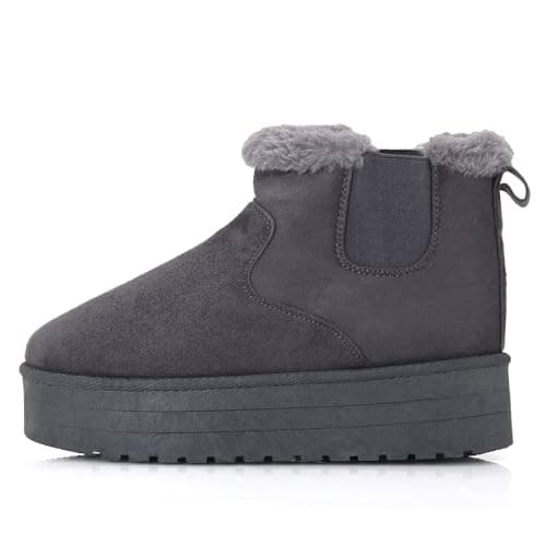 Image of INNERSECT CO Ladies Faux Suede Chelsea Boots – Warm Faux Fur Lined Platform Ankle Boots for Winter Comfort (GREY, One Size, Adult, Women, 4, Numeric, UK Footwear Size System, Medium)