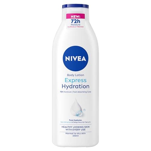Image of NIVEA Express Hydration Body Lotion (250ml, Pack of 6), Fast Absorbing 72H Hydration Dry Skin Moisturiser Made with Deep Moisture Serum and Sea Minerals, Smooth Skin NIVEA Body Lotion