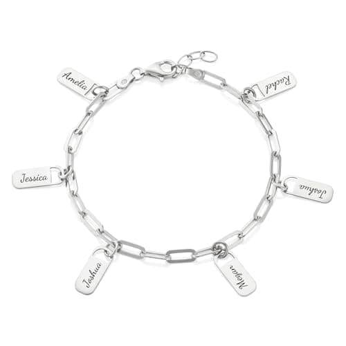 Image of Personalised Multiple Name Bracelet Tag Pendant - Solid 925 Sterling Silver - Custom Gift for Her - Handmade Charm Jewellery (925 Sterling Silver)