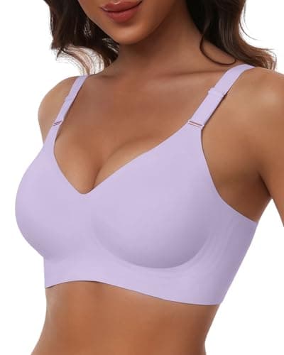 Image of HORISUN Wireless Push Up Full Coverage Bra for Women Seamless Bras with Soft Support Comfort T Shirt Bralette (Purple,S)