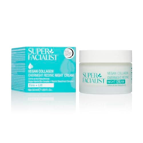 Image of Super Facialist Vegan Collagen overnight Resync Night Cream- Nourishing Night Time, Firming, Smoothing & Plumping, Gentle Face Care, Vegan Marine-based Biopolymer, Copper, Collagen, 50ml