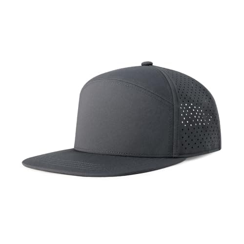 Image of BOTVELA Men Flat Brim Snapback Adjustable Performance Hat Laser Perforated Baseball Cap (Dark Grey)