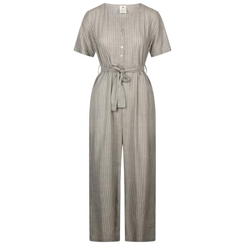 Image of Trespass Womens Jumpsuit Ariya - All in One Suit, Cropped Leg Length, Wide Hem, Button Through Front, Fabric Tie Belt, V-Neck, Short Sleeves, 2 Side Pockets