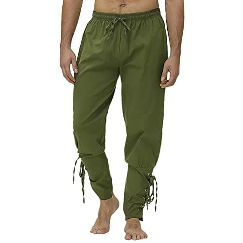 Image of Beokeuioe Men's trousers, cotton linen trousers, elastic waist, beach trousers, harem trousers, yoga trousers, leisure trousers, men's long beach casual trousers, men's long thin fabric trousers, B