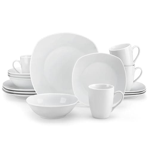 Image of MALACASA 16-Piece Porcelain Dinner Set for 4, Scratch-Resistant Ivory White Plates and Bowls Set with Dinner Plates, Salad Plates, Soup Bowls & Mugs, Dishwasher & Microwave Safe, Elisa Series