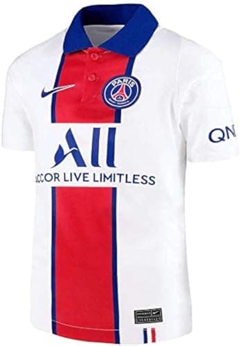 Image of Nike PSG Y Nk BRT Stad JSY Ss AW T-Shirt - White/(Old Royal) (Full Sponsor), Small