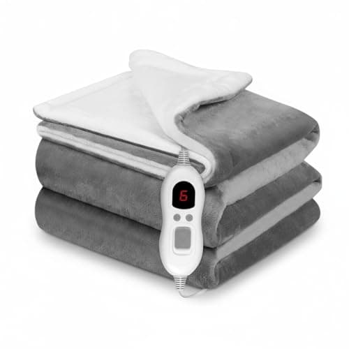Image of HomeVibe Heated Electric Blanket Throw - Double Layer Fast Heating, Adjustable Heat Settings, Ultra Soft Throw for Couch, Bed, Sofa - Auto-Off & Overheating Protection, Grey